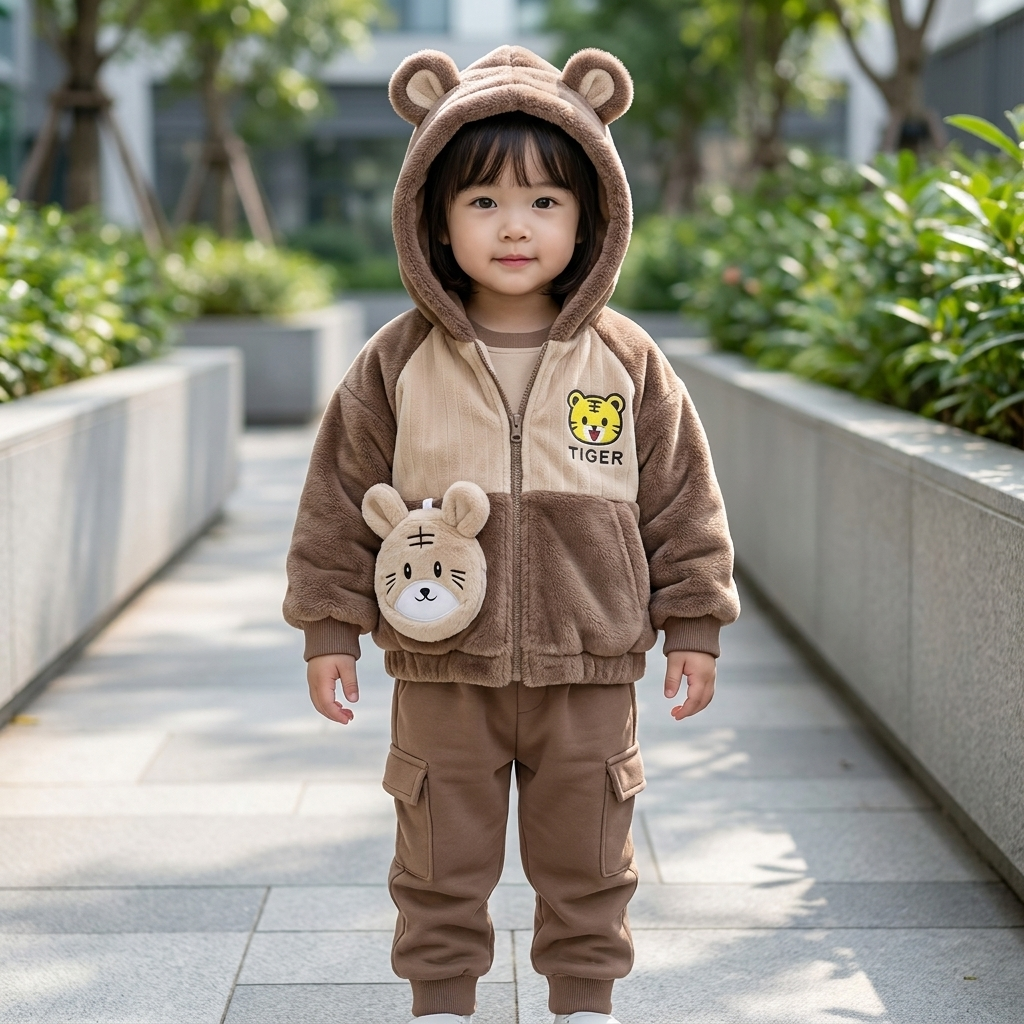 Kids Tiger Plush Hooded Jacket – 5 Colors