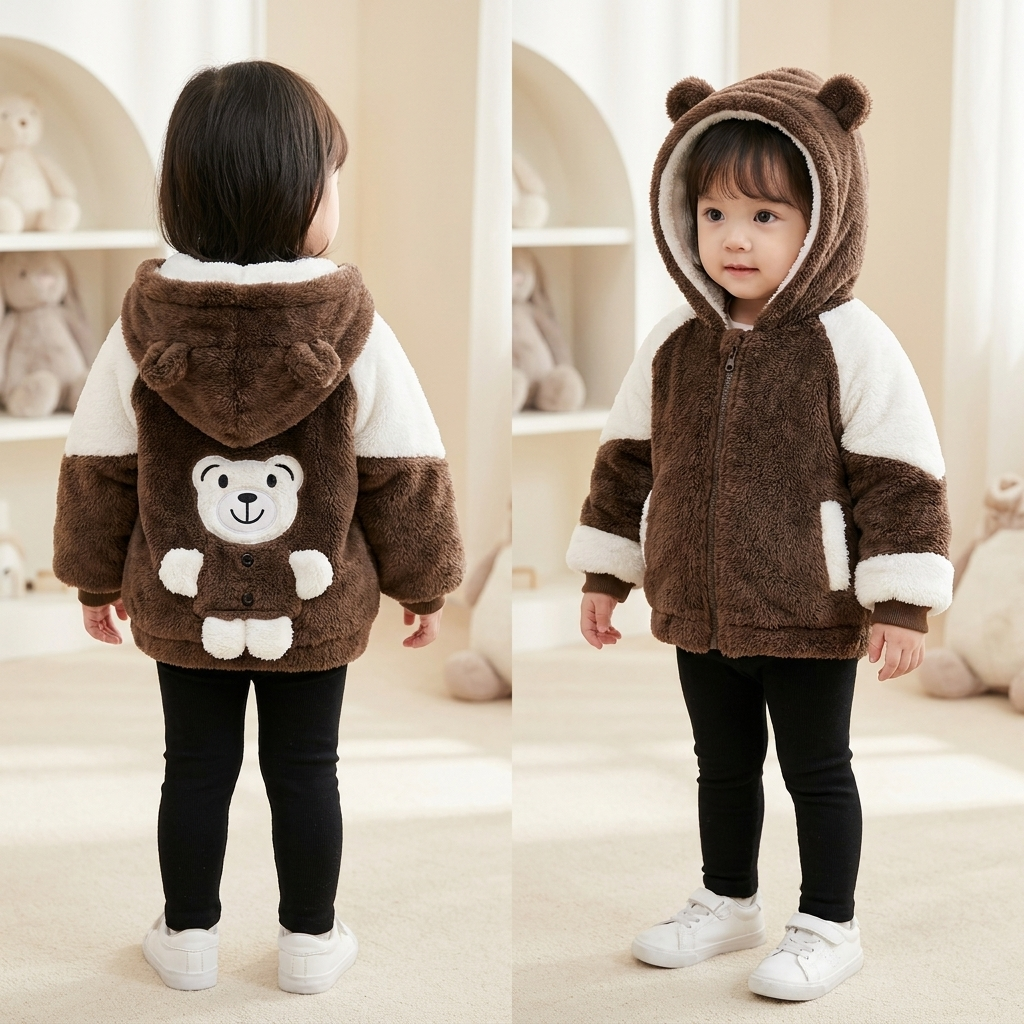 Girls Teddy Bear Plush Hooded Jacket – 5 Colors