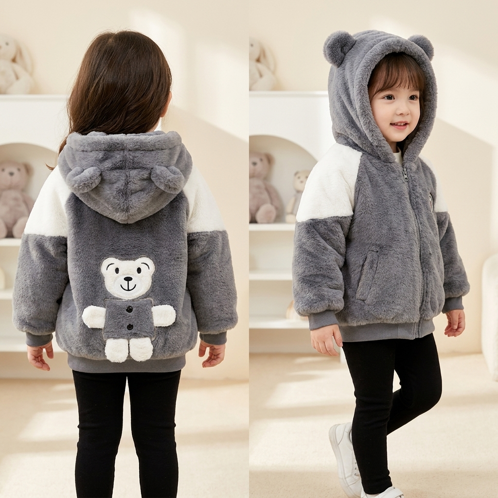 Girls Teddy Bear Plush Hooded Jacket – 5 Colors