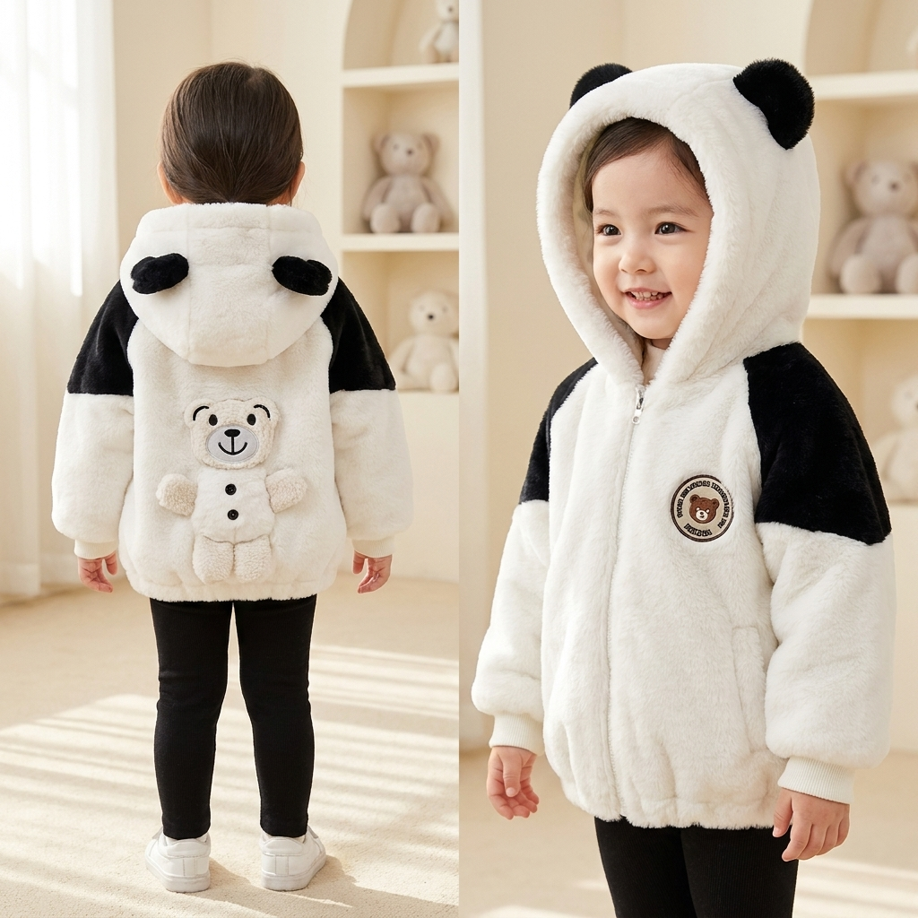 Girls Teddy Bear Plush Hooded Jacket – 5 Colors