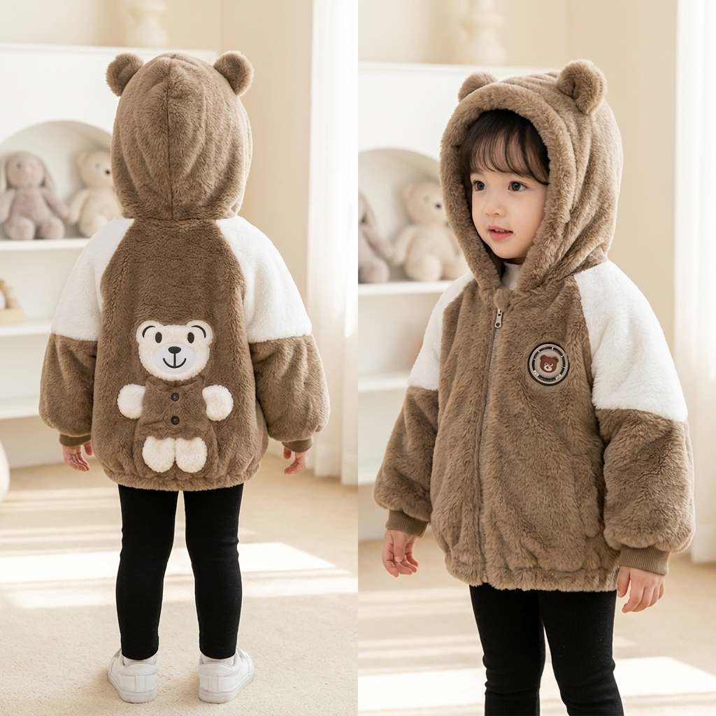 Girls Teddy Bear Plush Hooded Jacket – 5 Colors
