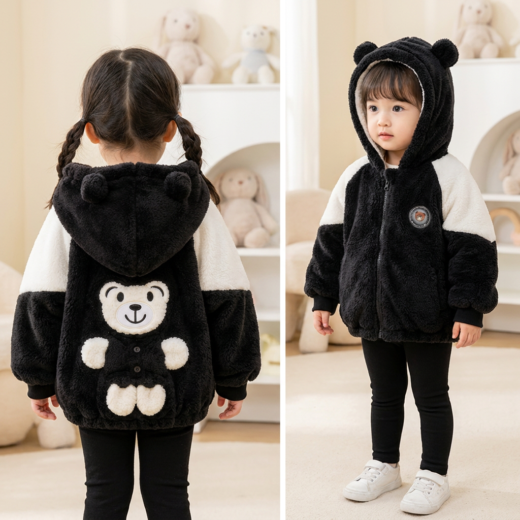 Girls Teddy Bear Plush Hooded Jacket – 5 Colors
