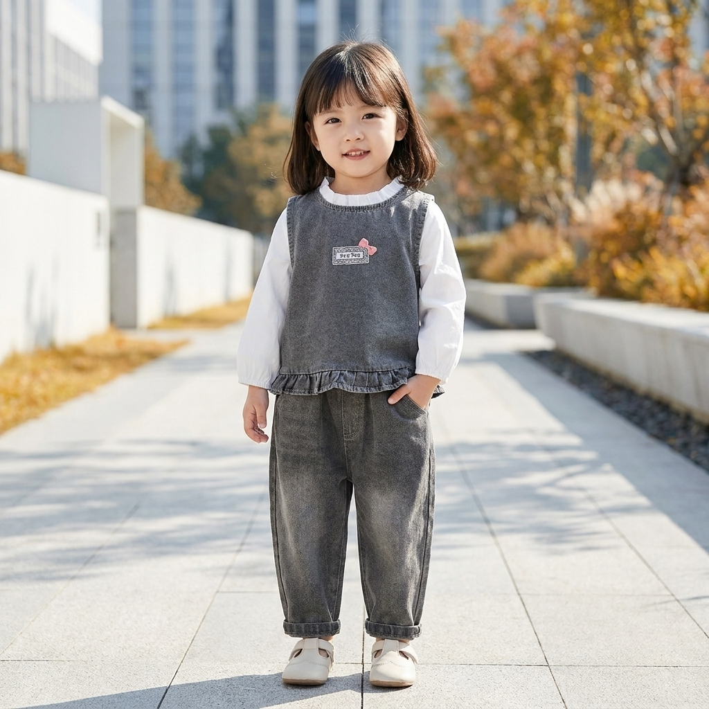 Baby Girl Denim Pinafore & Jeans 3-Piece Outfit Set