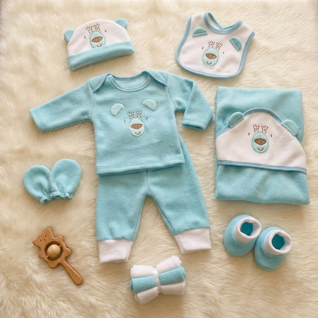 11-Piece Newborn Polar Fleece Starter Set – 3 Colors