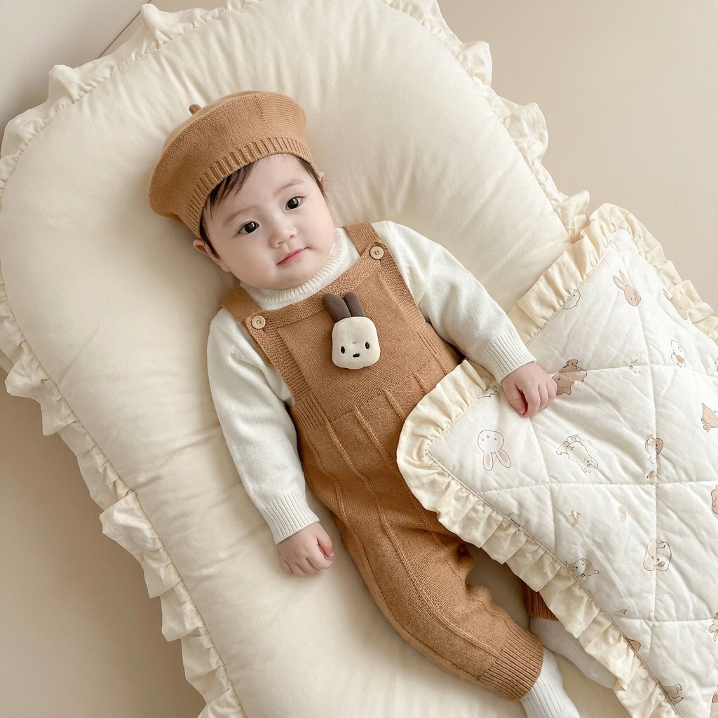 Baby 3-Piece Knitted Bunny Dungaree Set – 3 Colors