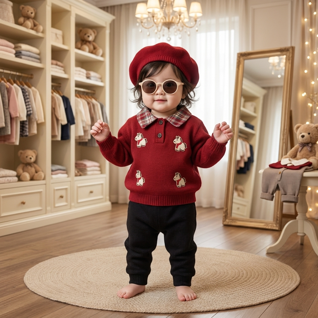 Baby 2-Piece Horse Knit Sweater & Trouser Set – 2 Colors
