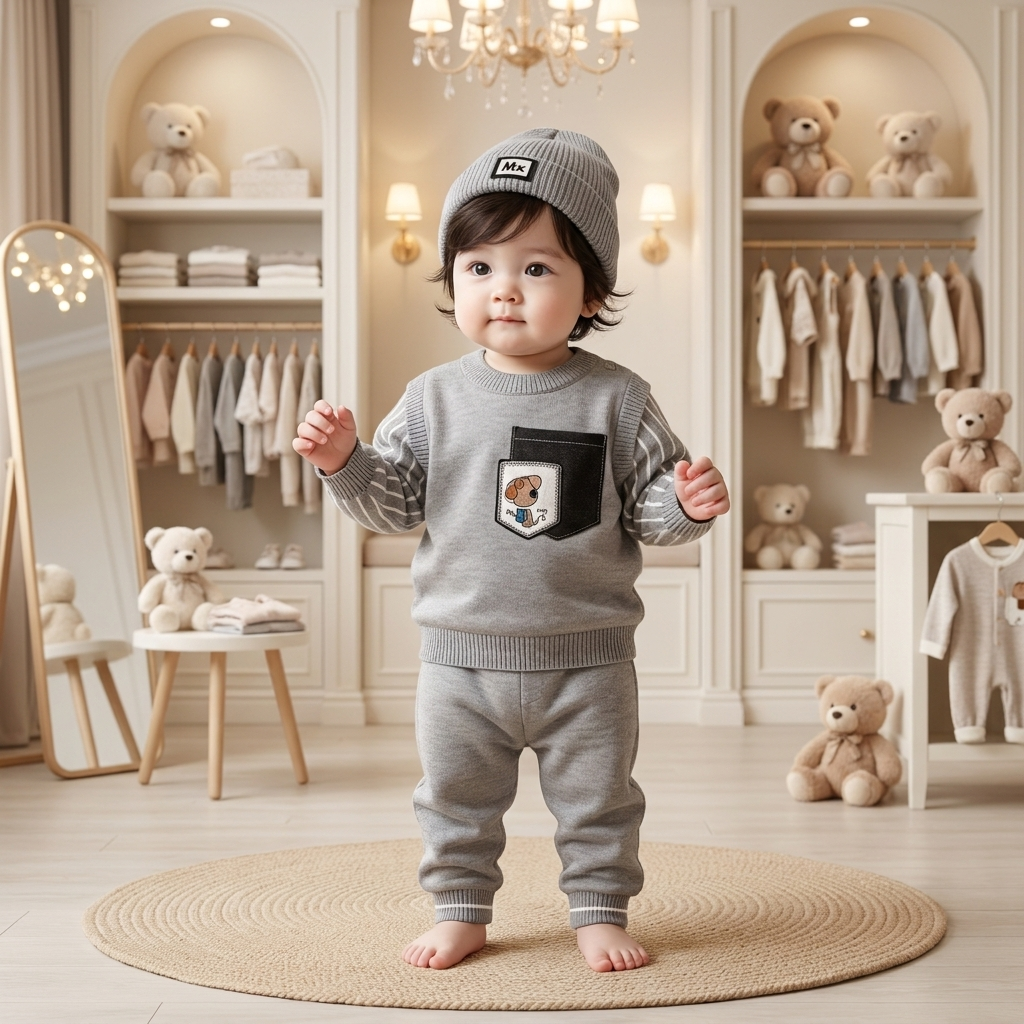 Boys 3-Piece Knitted Winter Set with Cap – 3 Colors