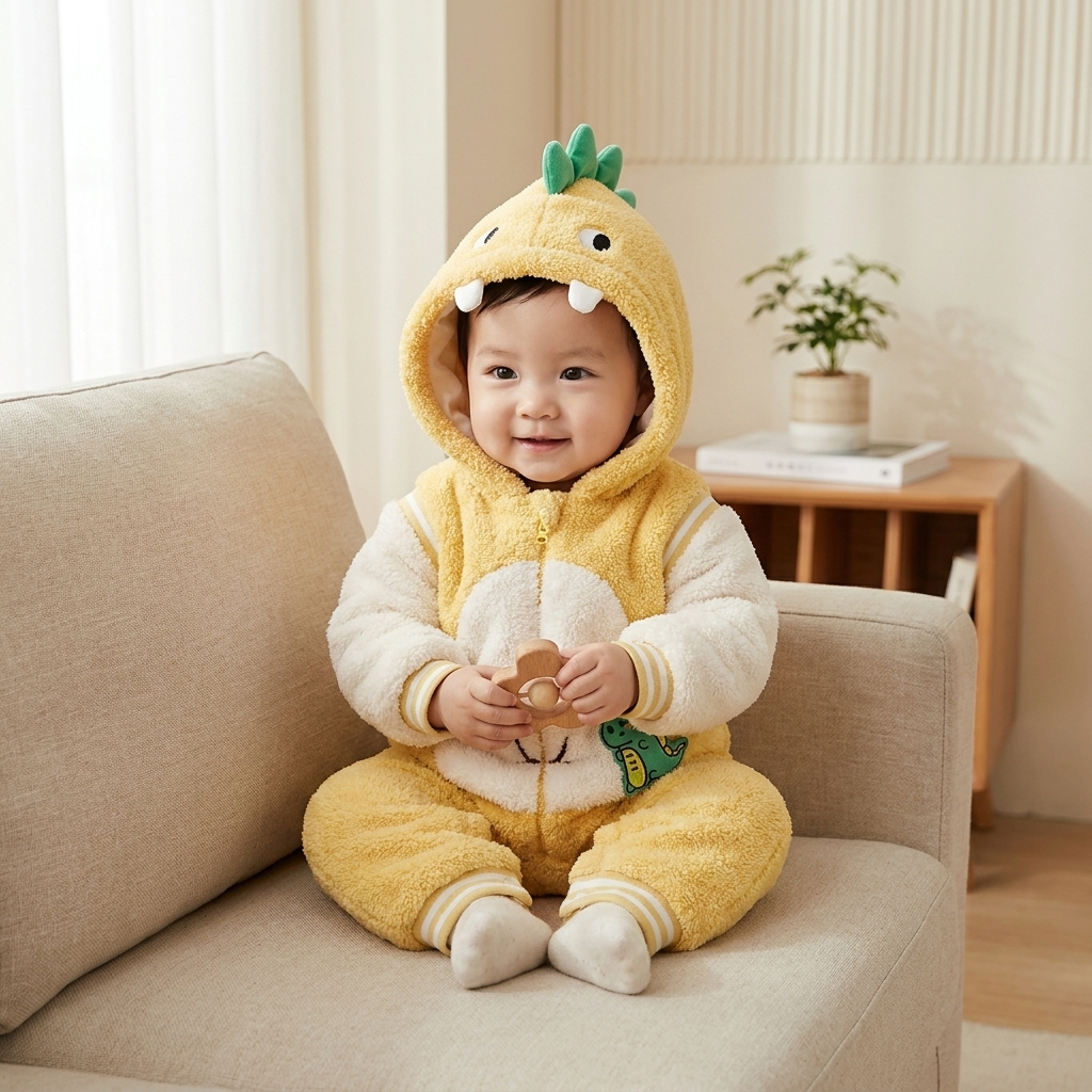 Baby Dinosaur Plush Hooded Winter Romper