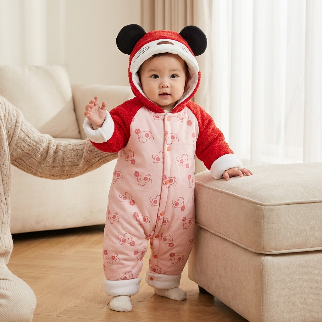Baby Panda Hooded Padded Winter Romper – 5 Colors