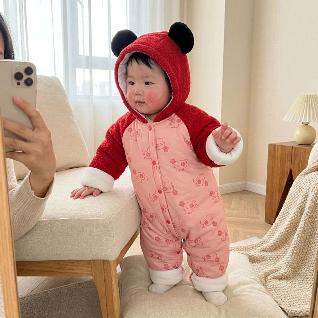 Baby Panda Hooded Padded Winter Romper – 5 Colors