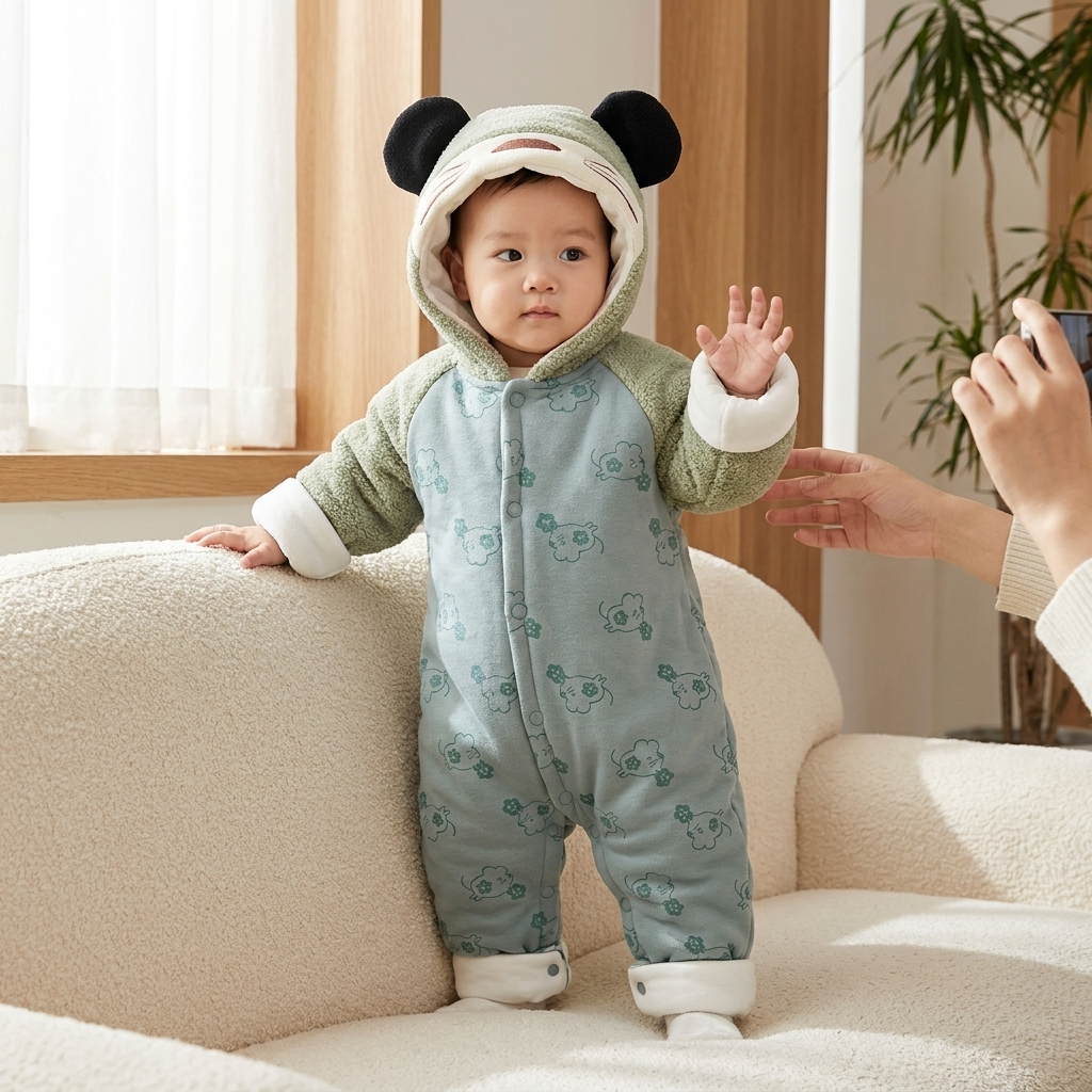 Baby Panda Hooded Padded Winter Romper – 5 Colors
