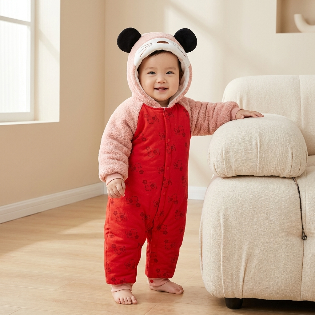 Baby Panda Hooded Padded Winter Romper – 5 Colors