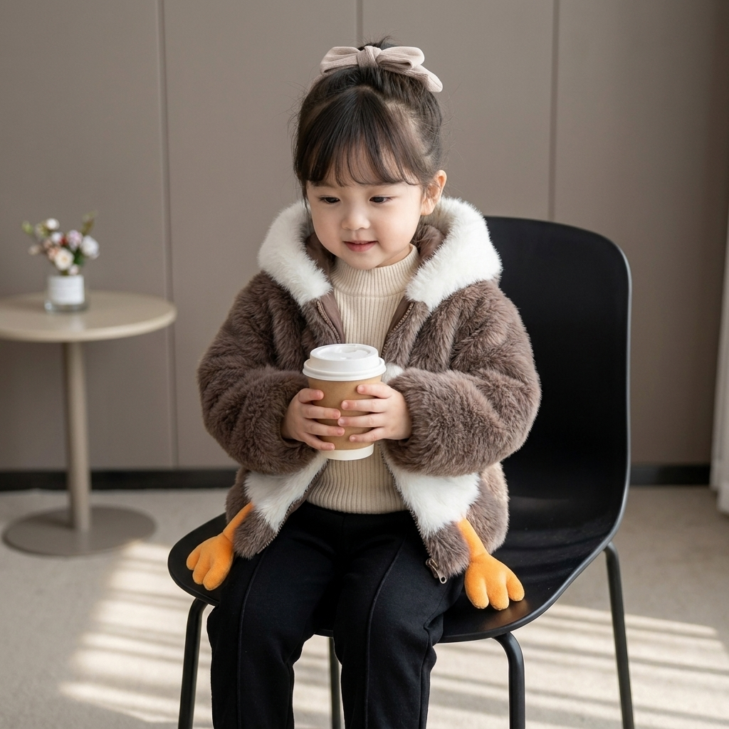 Kids Penguin Plush Hooded Winter Jacket – 2 Colors