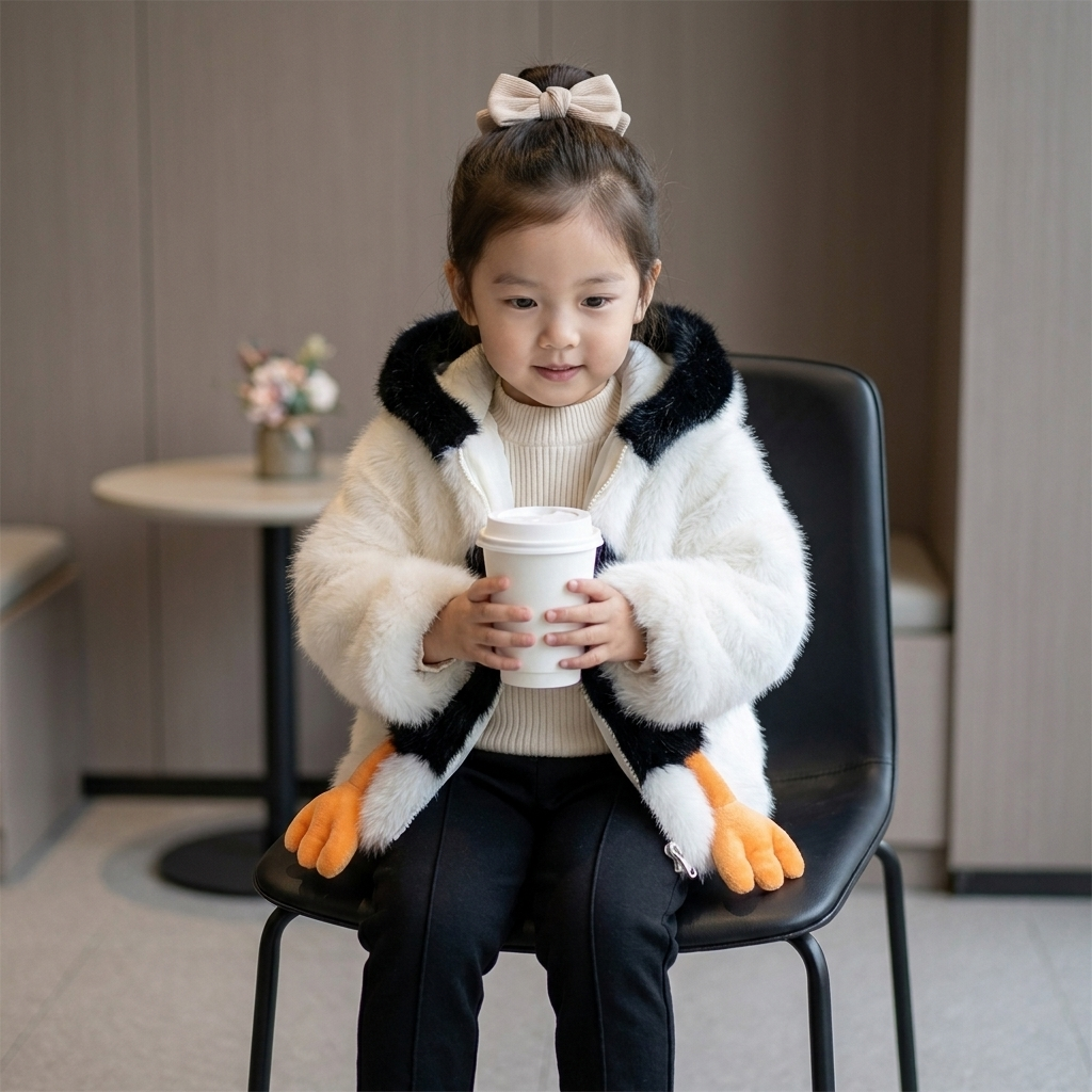Kids Penguin Plush Hooded Winter Jacket – 2 Colors