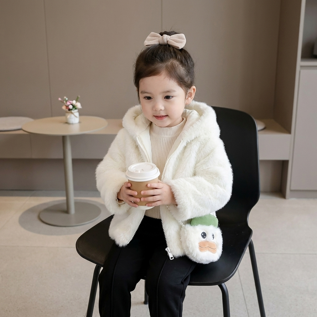 Kids Duck Plush Hooded Winter Jacket with Mini Bag – 3 Colors