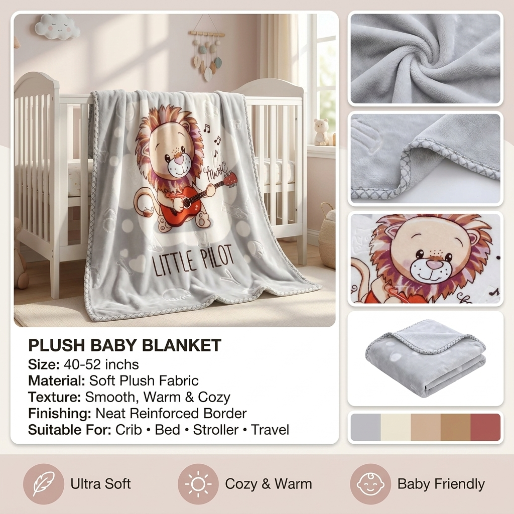 Little Music Lion Plush Baby Blanket – 40×52 Inches