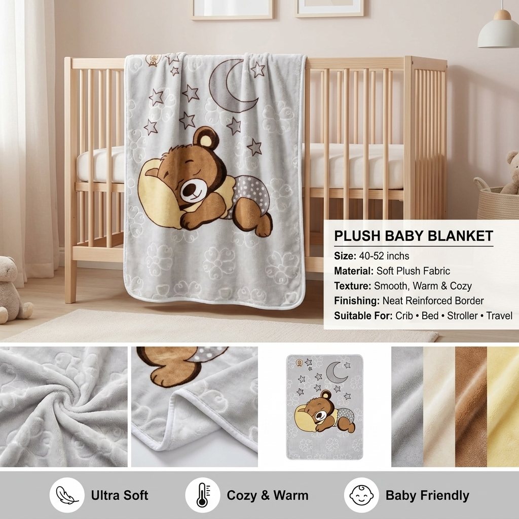 Sleeping Bear Plush Baby Blanket – 40×52 Inches