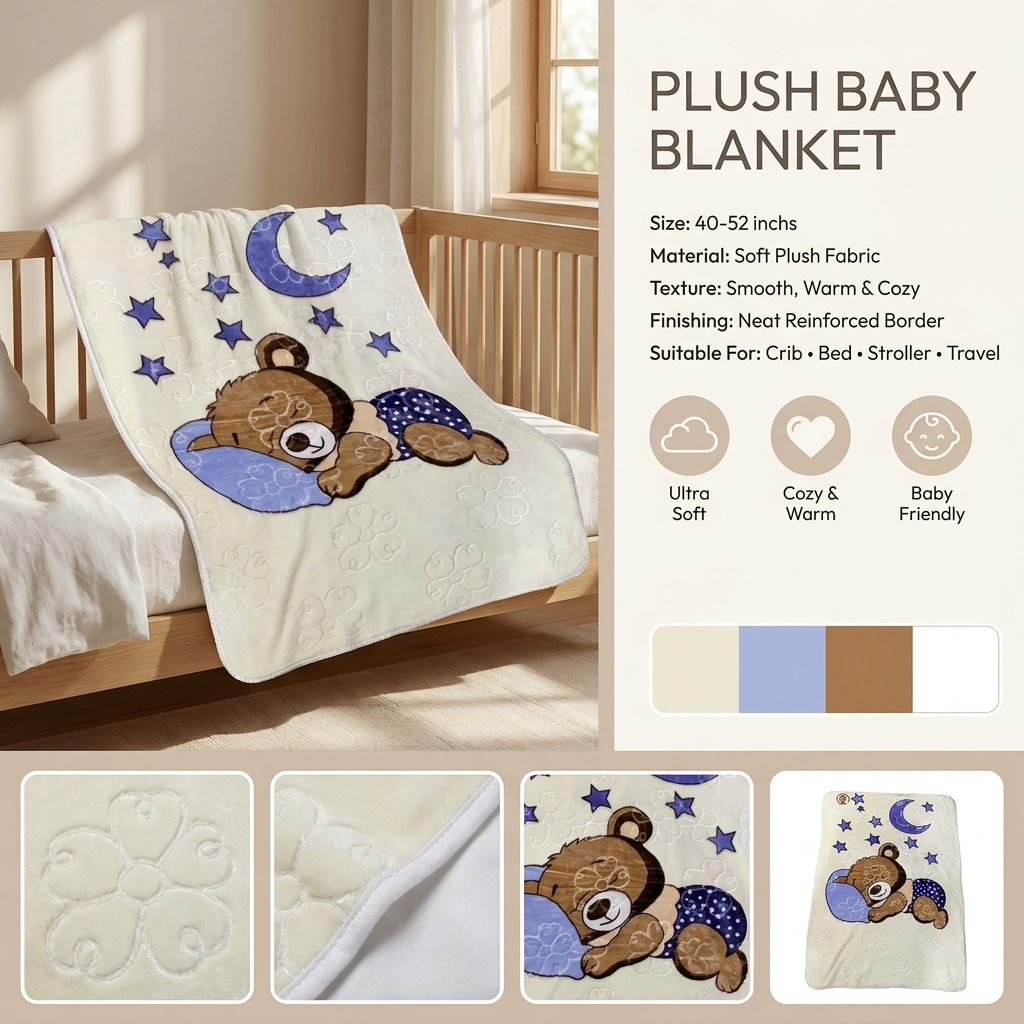 Sleepy Bear Plush Baby Blanket – 40×52 Inches