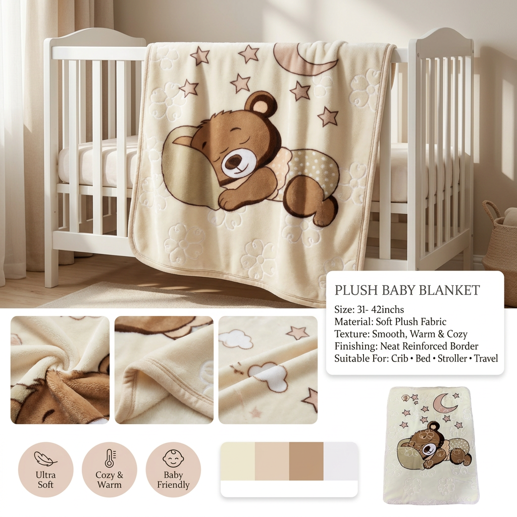 Sweet Dreams Bear Plush Baby Blanket – 31×42 Inches