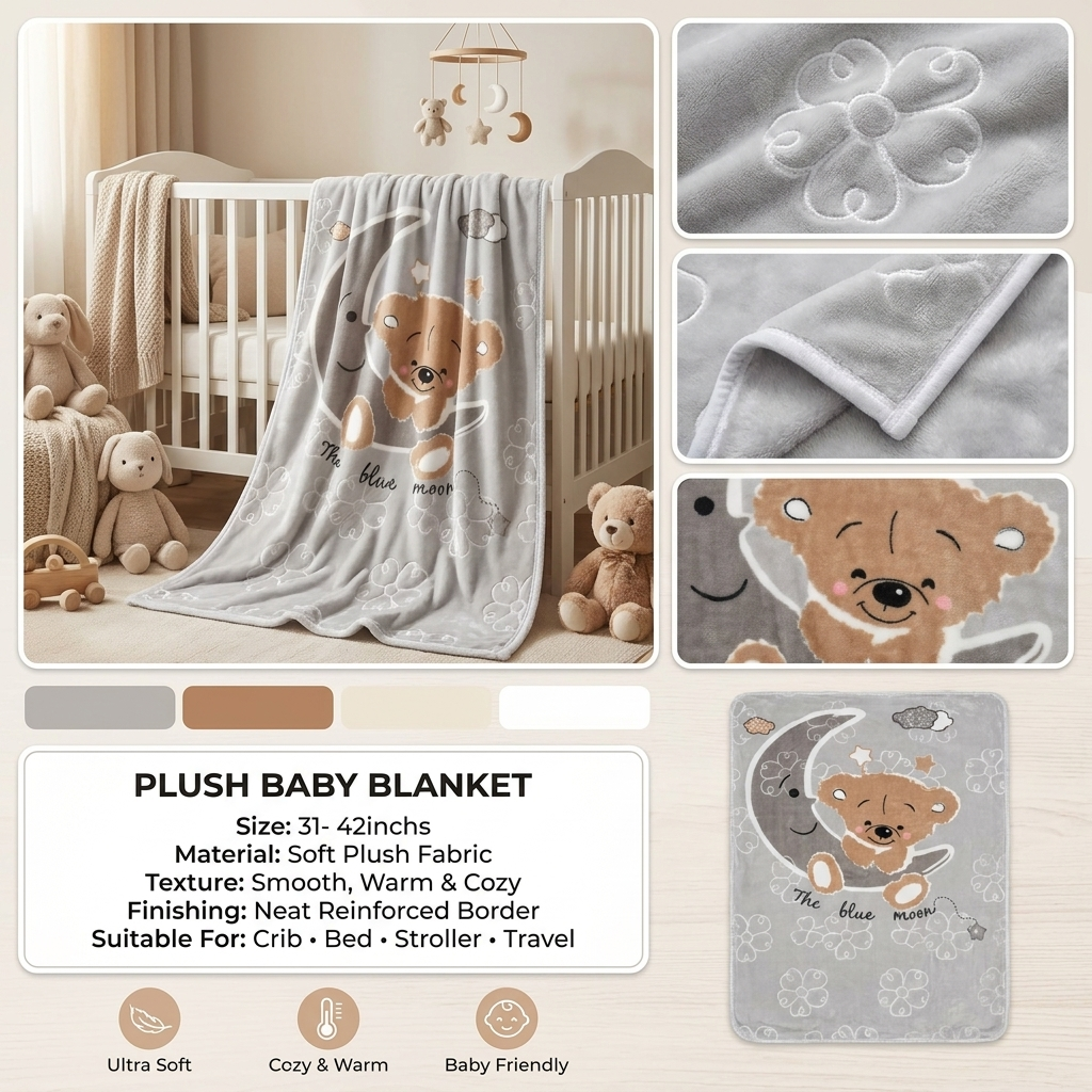 Moon Cuddle Teddy Plush Baby Blanket – 31×42 Inches