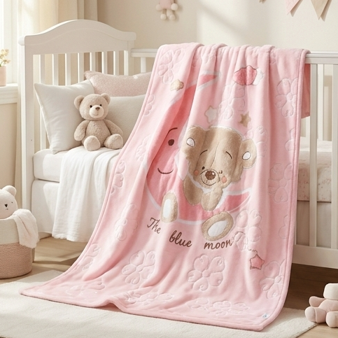Pink Moon Teddy Plush Baby Blanket – 31×42 Inches