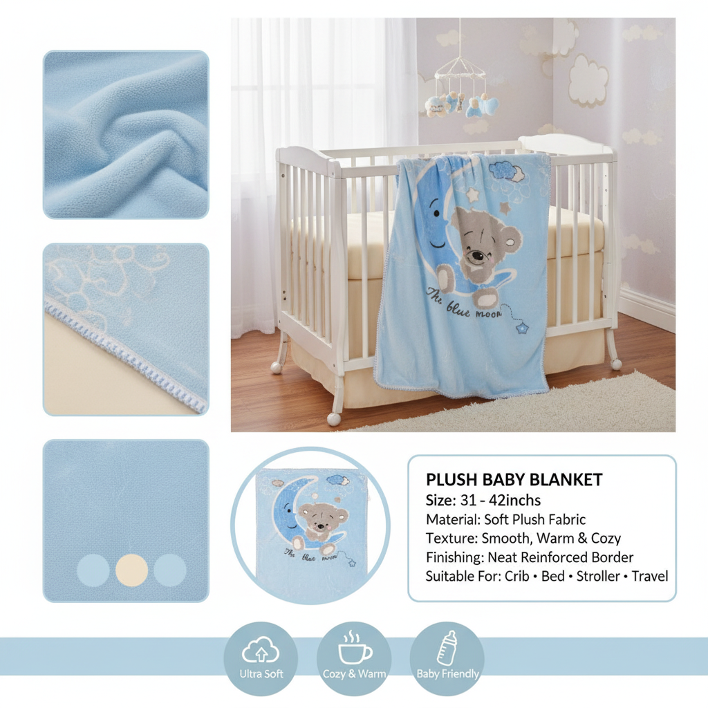 Blue Moon Teddy Plush Baby Blanket – 31×42 Inches