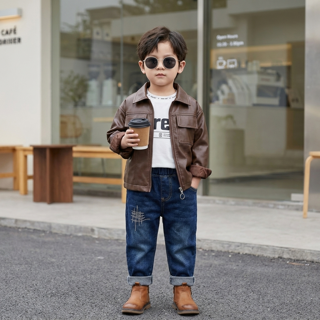 Boys Leather Jacket, T-Shirt & Jeans 3PC Set – 2 Colors