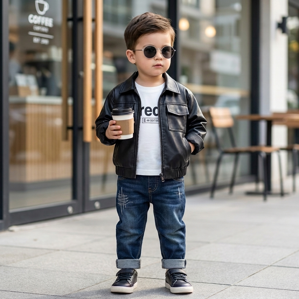 Boys Leather Jacket, T-Shirt & Jeans 3PC Set – 2 Colors