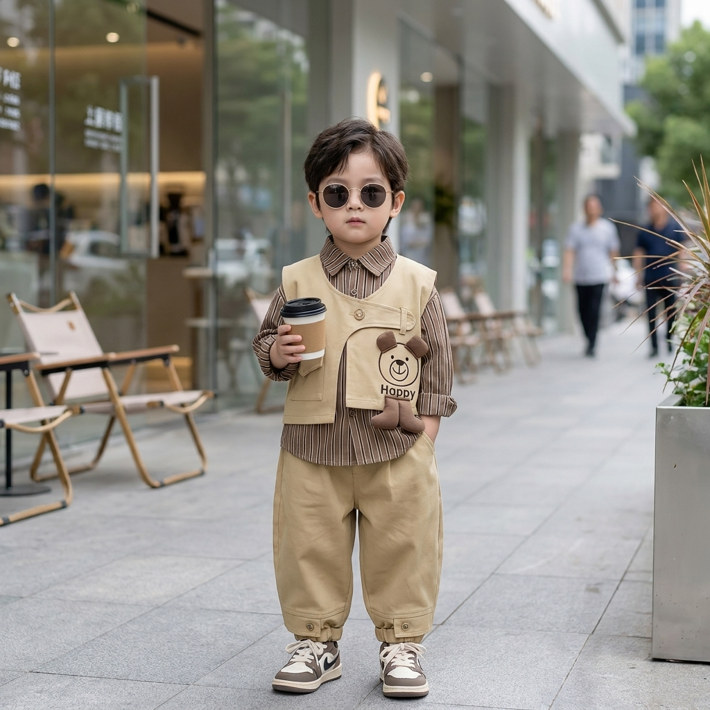 Boys Bear Vest, Shirt & Trouser 3PC Set – 2 Colors