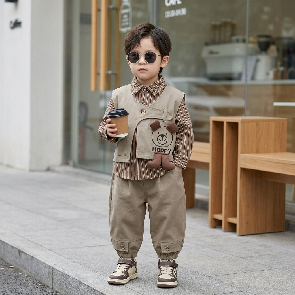 Boys Bear Vest, Shirt & Trouser 3PC Set – 2 Colors