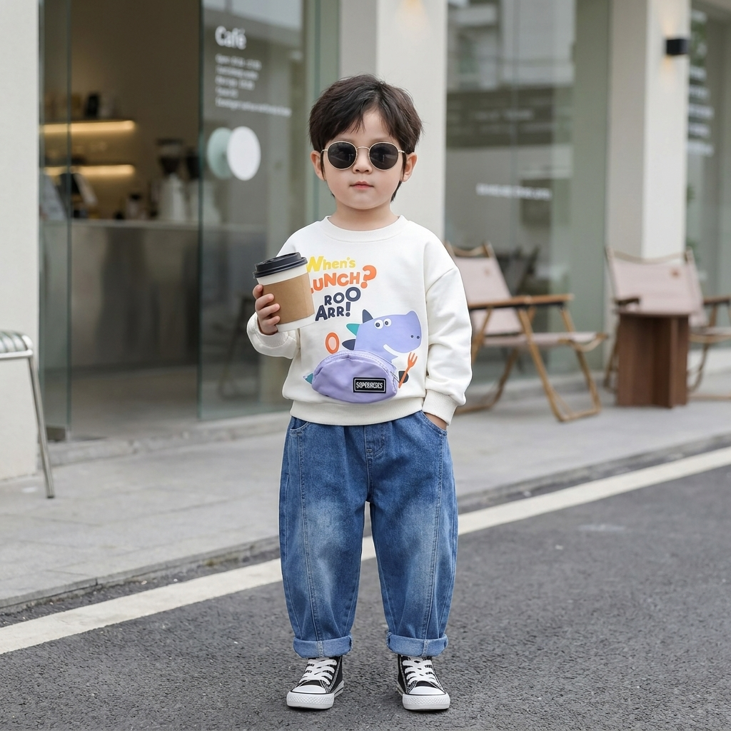 Boys Dinosaur Sweatshirt & Denim Jeans Set – 2 Colors