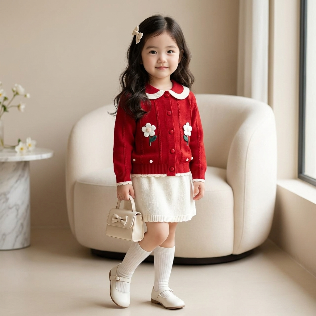 Girls Floral Knitted Cardigan Sweater – 2 Colors