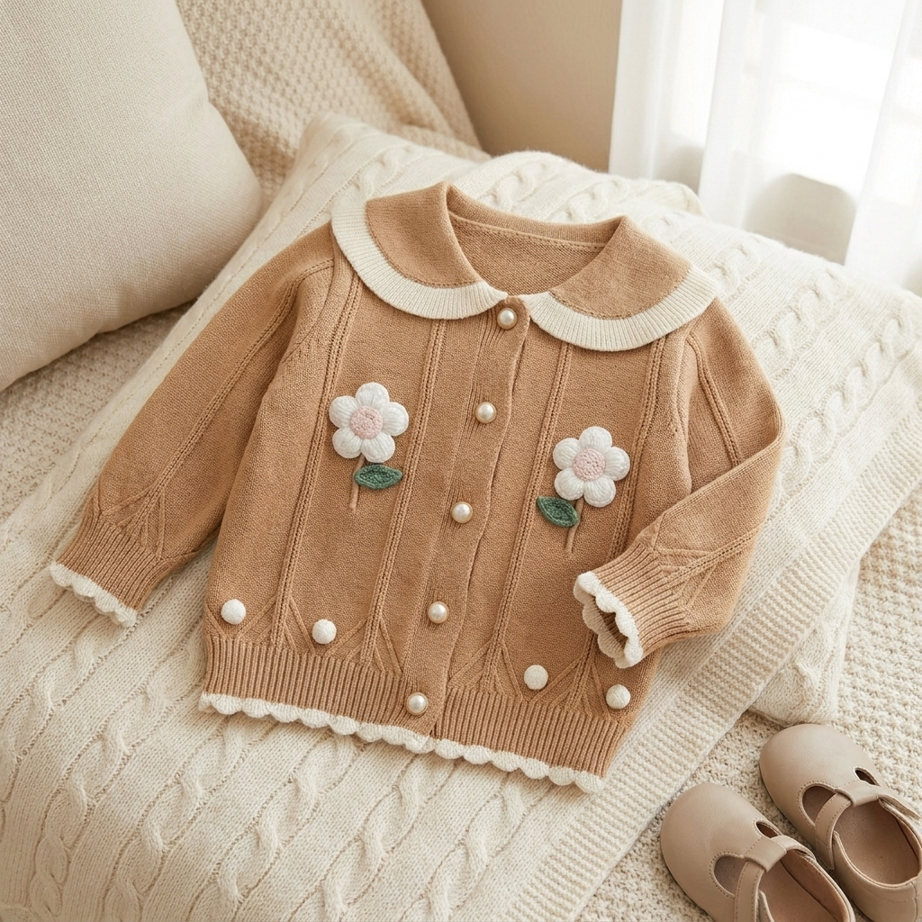 Girls Floral Knitted Cardigan Sweater – 2 Colors