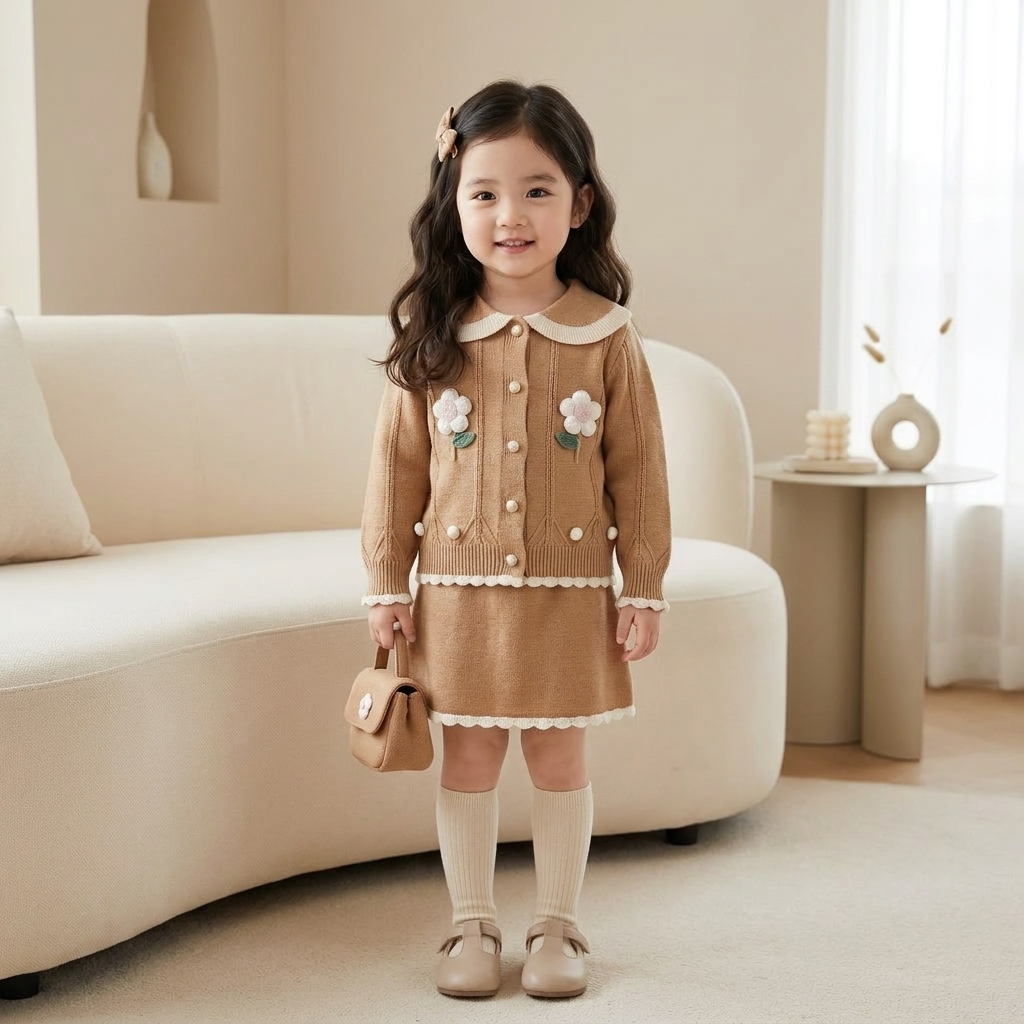 Girls Floral Knitted Cardigan Sweater – 2 Colors