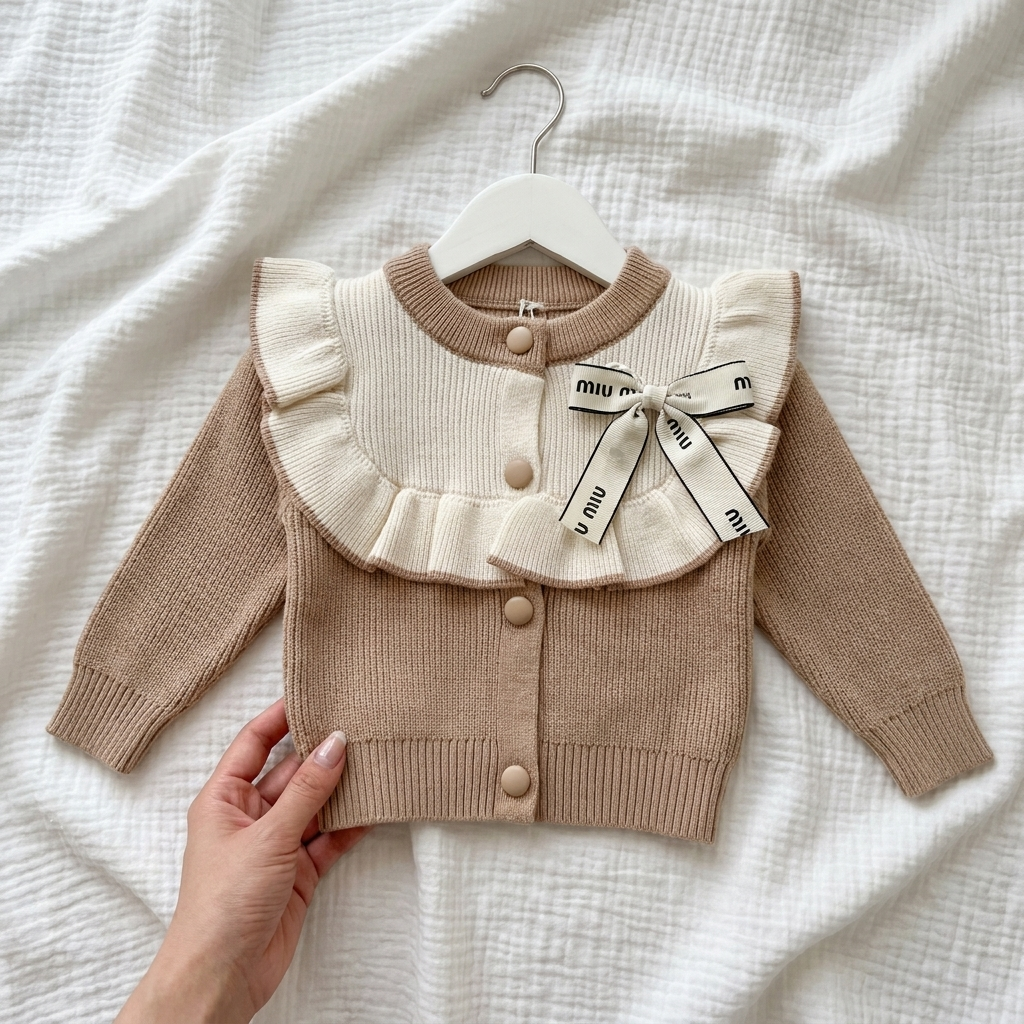 Girls Ruffle Collar Knitted Cardigan Sweater