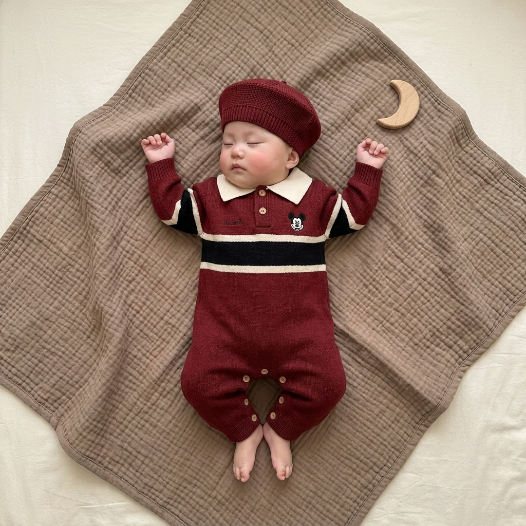 Classic Knit Baby Romper & Cap 2PC Set
