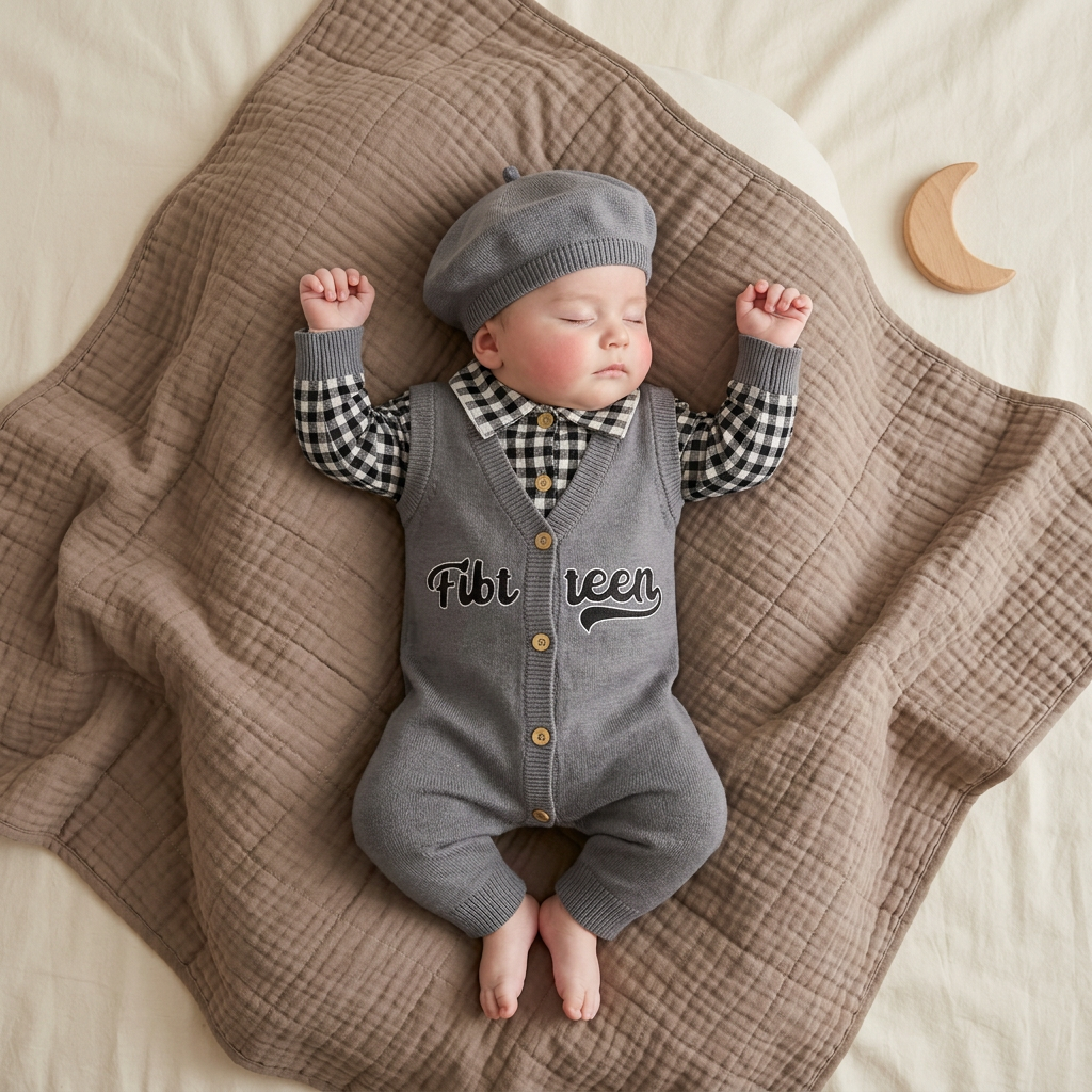 Baby Knit Vest Romper & Beret Cap 2-Piece Set – 3 Colors