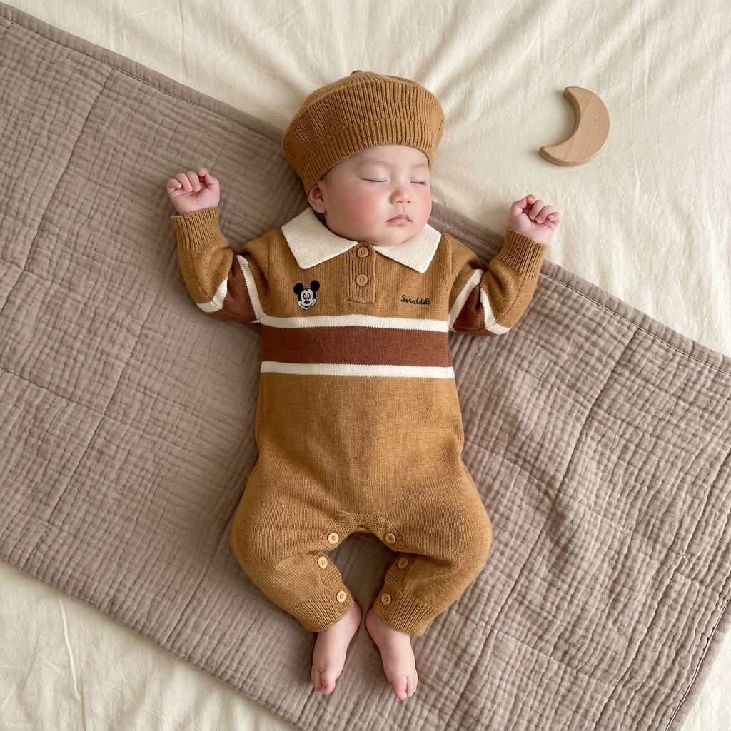 Classic Knit Baby Romper & Cap 2PC Set