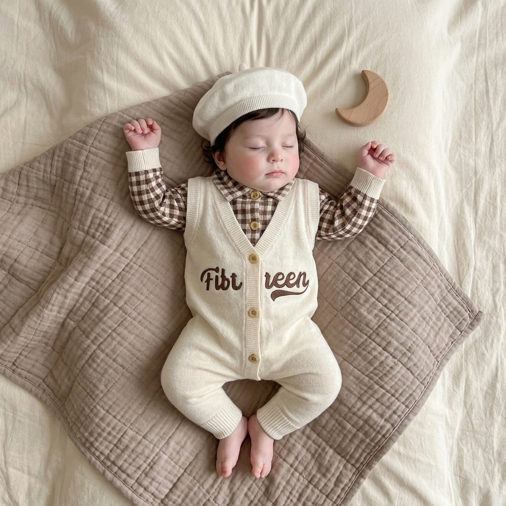 Baby Knit Vest Romper & Beret Cap 2-Piece Set – 3 Colors