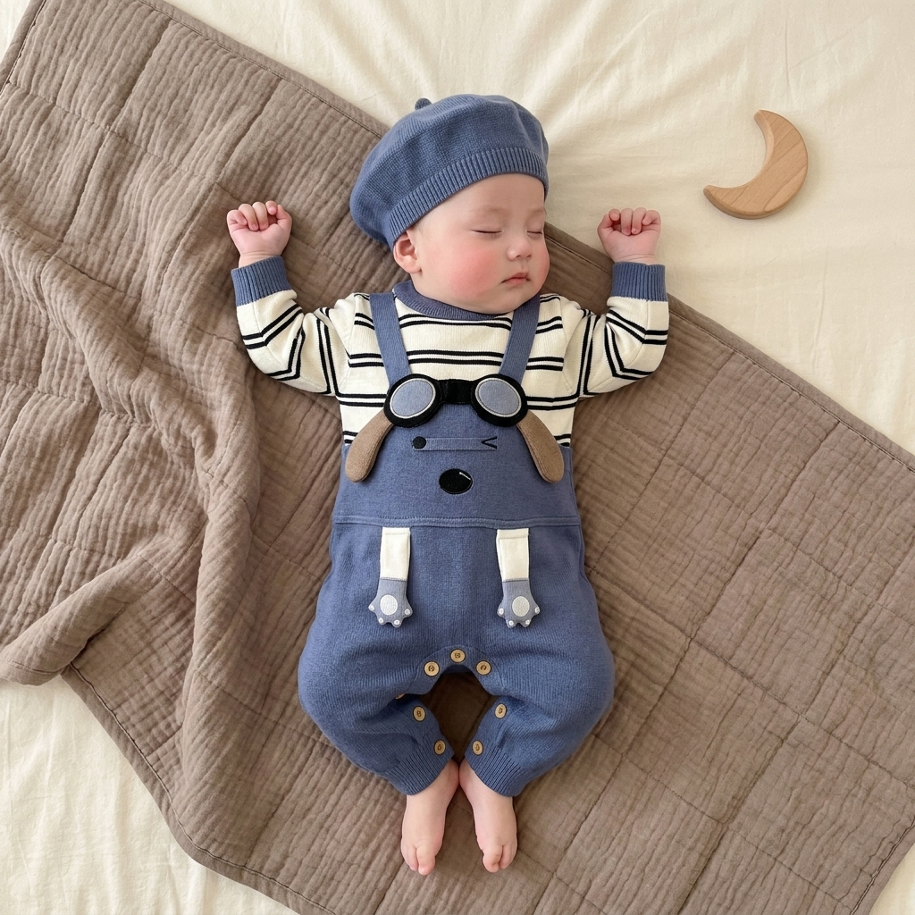Little Explorer Knit Romper & Cap Set – 2PC