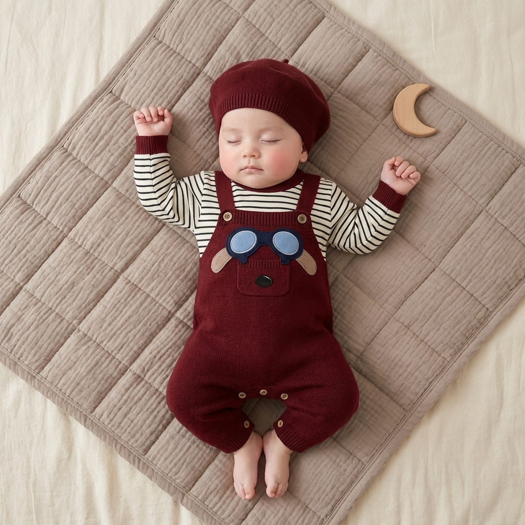 Little Explorer Knit Romper & Cap Set – 2PC
