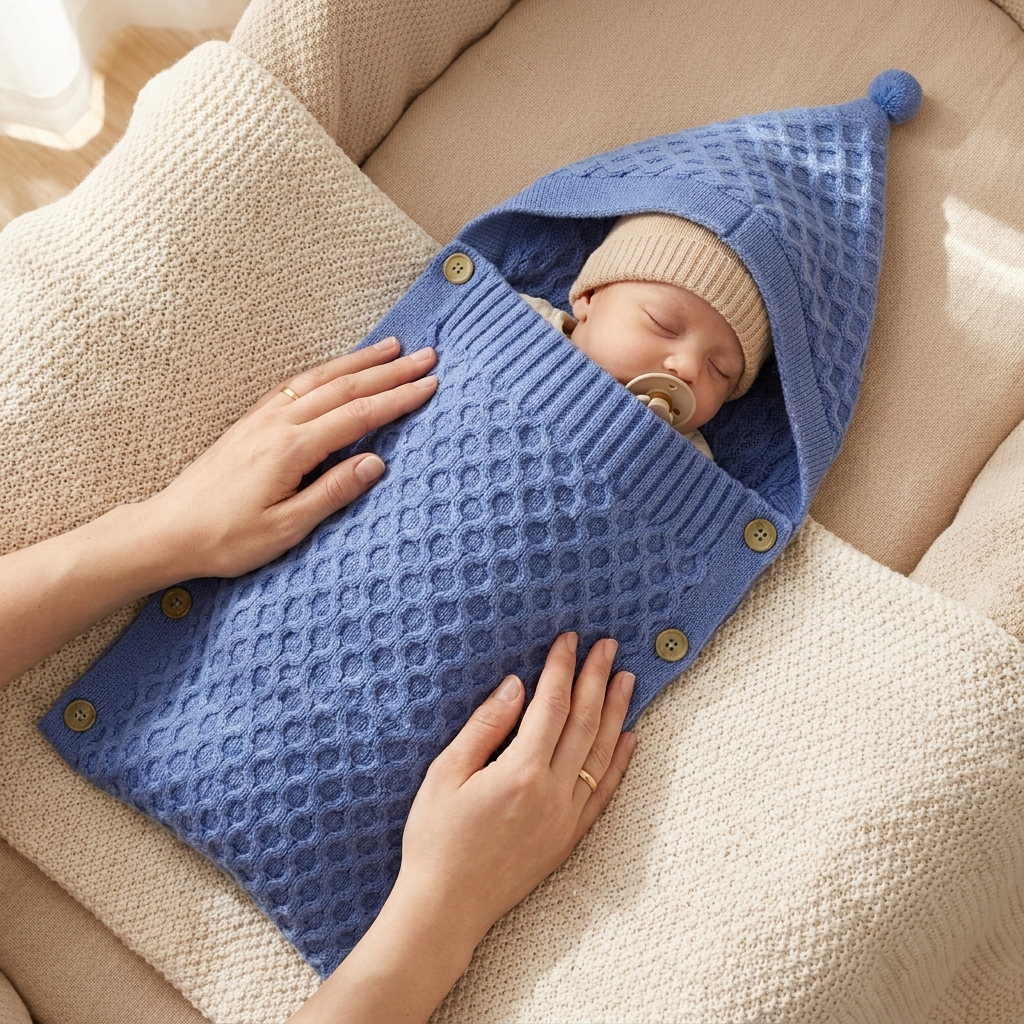 Cozy Knit Hooded Baby Wrap – 3 Colors
