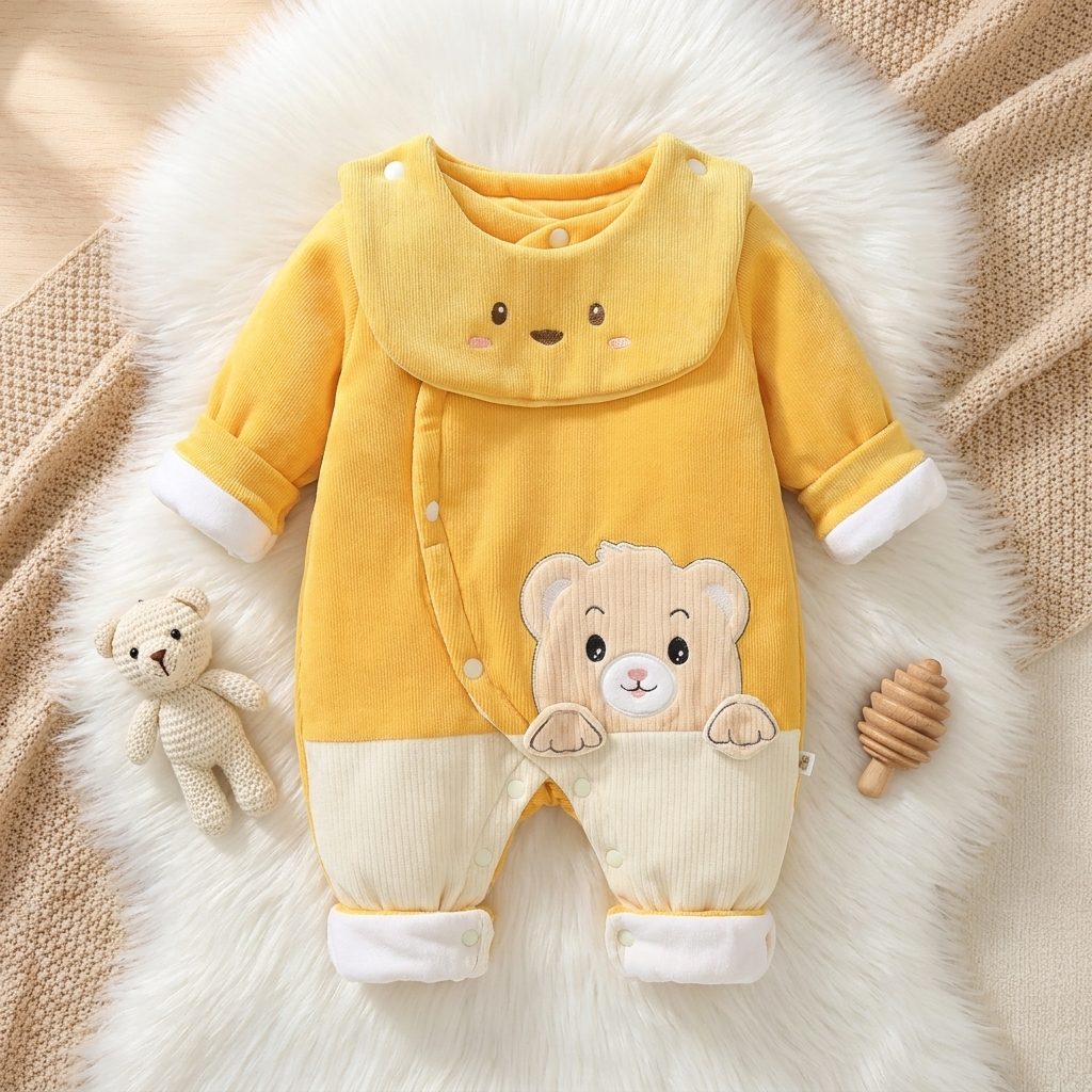 Cozy Teddy Velvet Baby Romper – 1PC
