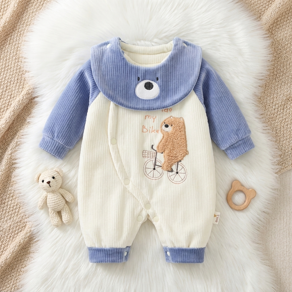 Baby Bear Ride Velvet Romper – 3 Colors