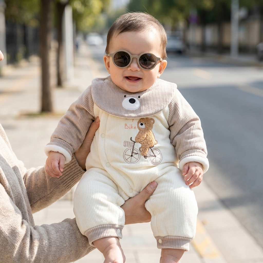 Baby Bear Ride Velvet Romper – 3 Colors