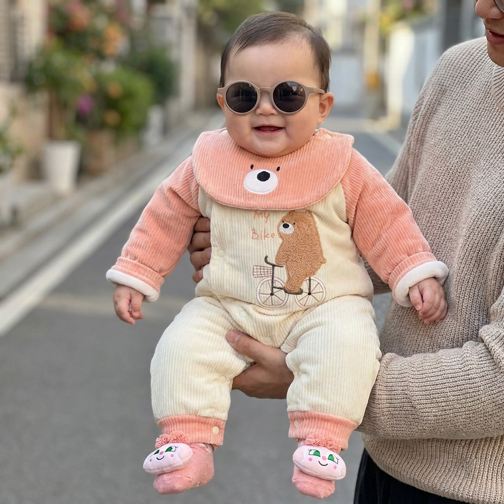 Baby Bear Ride Velvet Romper – 3 Colors