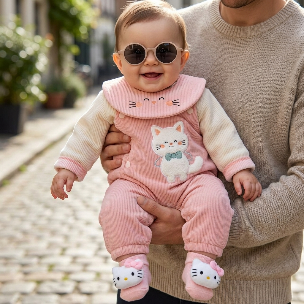 Cute Kitty Velvet Baby Romper – 3 Colors
