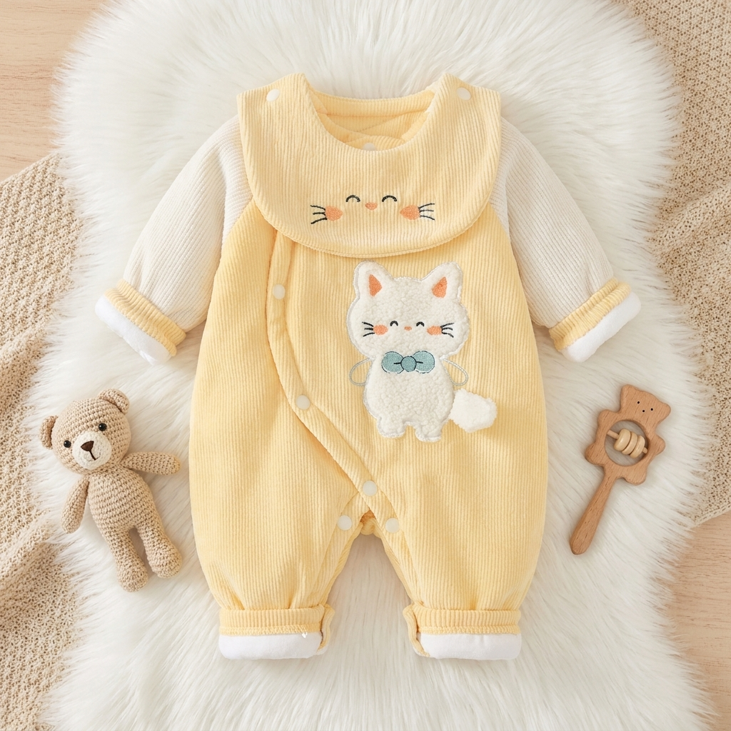 Cute Kitty Velvet Baby Romper – 3 Colors