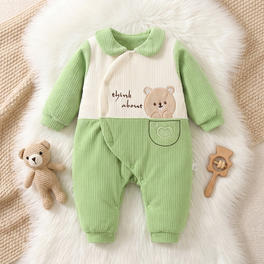 Teddy Pocket Velvet Baby Romper – 1PC