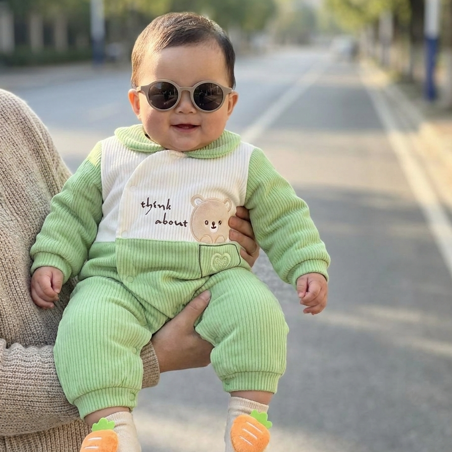 Teddy Pocket Velvet Baby Romper – 1PC